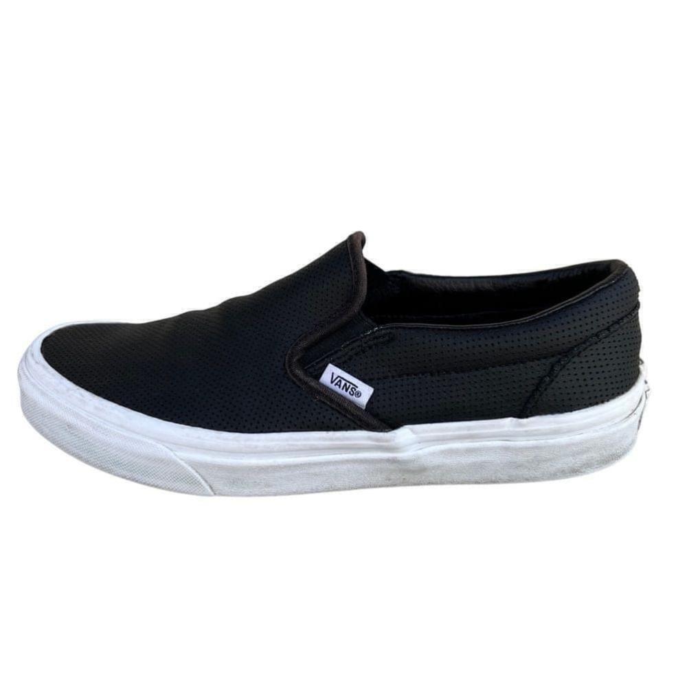 Vans Classic Slip On Black Leather Sneakers Size 9.5
